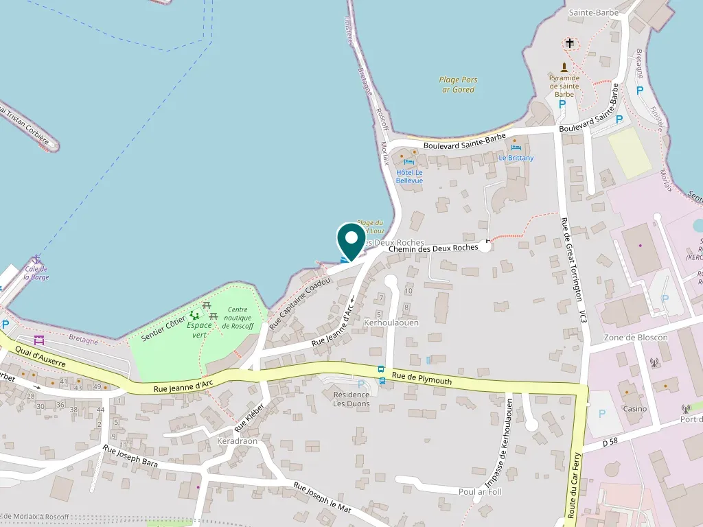 Carte de localisation : 1 bis rue Capitaine Coadou, 29680 Roscoff